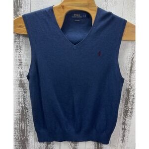 Polo Ralph Lauren Men's L Sweater Vest Navy Blue Pima Cotton V-Neck Pullover